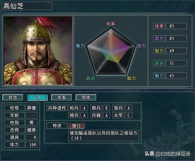 三国志11：游戏中低统高能武将有哪些呢？（逐鹿天地）