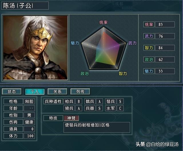 三国志11：游戏中低统高能武将有哪些呢？（逐鹿天地）