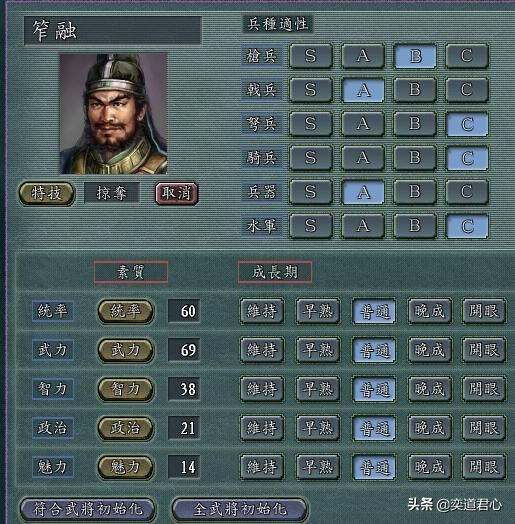 三国志11刘繇麾下有哪些武将（刘繇核心武将极限培养属性一览）