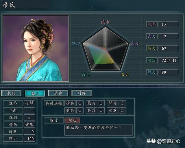 三国志11武将糜夫人实力如何（蜀汉糜夫人属性特技详细介绍）