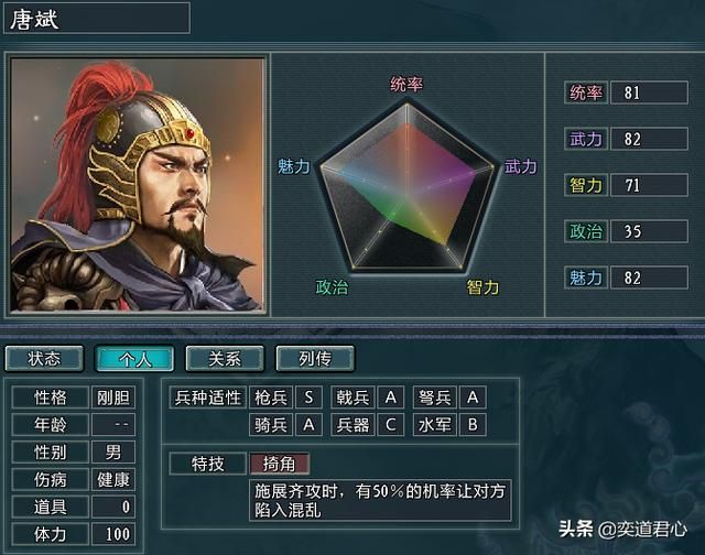 三国志11水浒唐斌势力介绍(唐斌麾下三大核心将领一览)