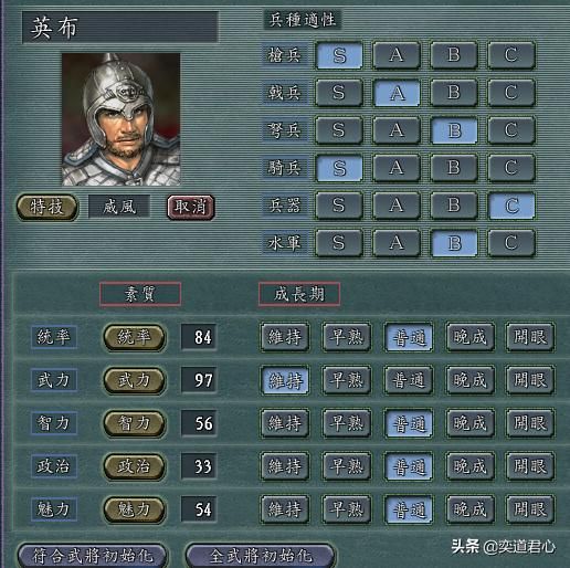 三国志11威风特技武将谁最厉害（四大威风武将属性排名对比）