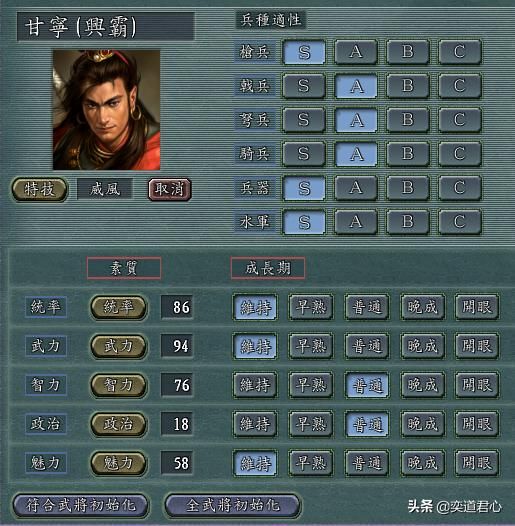 三国志11威风特技武将谁最厉害（四大威风武将属性排名对比）