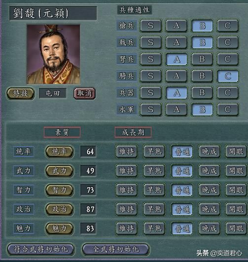 三国志11屯田特技武将有哪些（四个屯田武将初始属性一览）