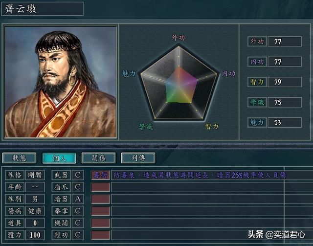三国志11侠骨留香五毒教势力介绍(五毒教核心武将属性一览)