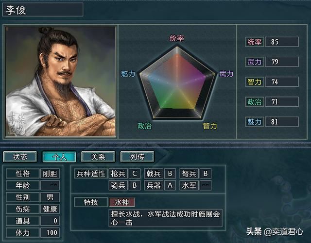 三国志11水浒李俊势力介绍（李俊麾下五大核心将领一览）