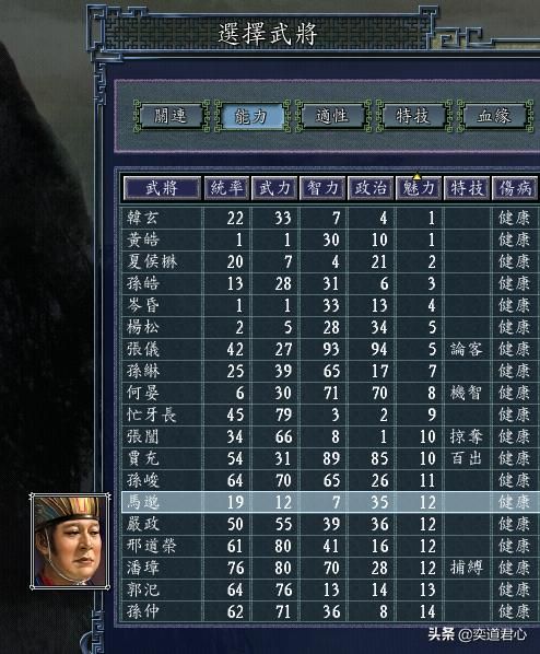 三国志11：全属性低于60的垃圾武将极限培养后的属性展示上