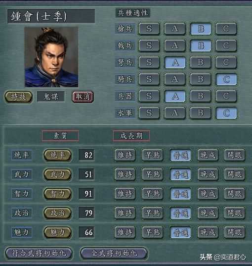 三国志11钟会手下能臣如何培养（钟会八将极限培养属性一览）