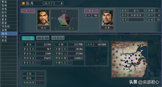 三国志11地域之争剧本介绍02(冀州张角势力开局城池武将一览)