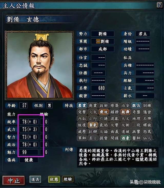 三国志1-14代_刘备武力值不高,但魅力值登顶