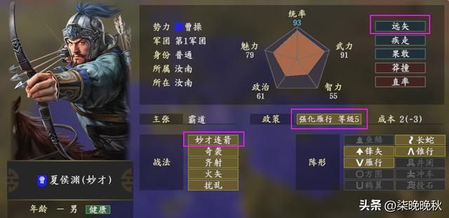 《三国志14》射神夏侯渊，最适合躲在队友身后放冷箭