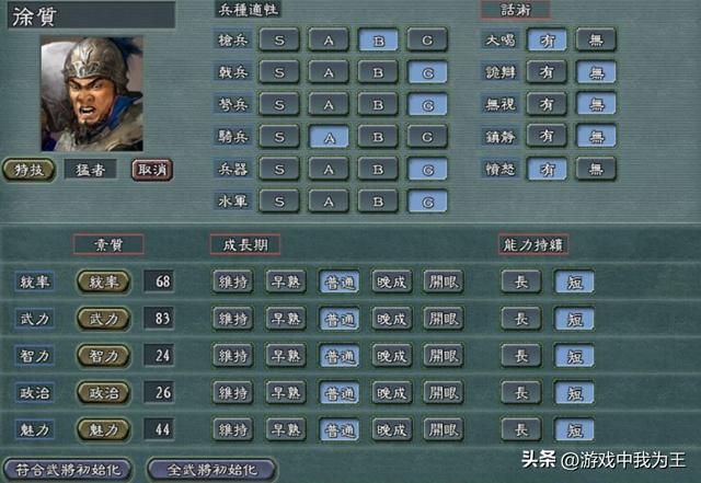 三国志11:特殊能力最好的分配应该是这样的!