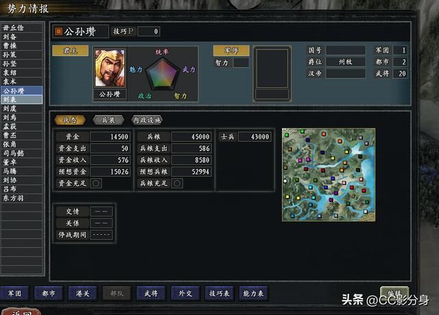 三国志11惊鸿：白马将军公孙瓒势力的综合实力分析