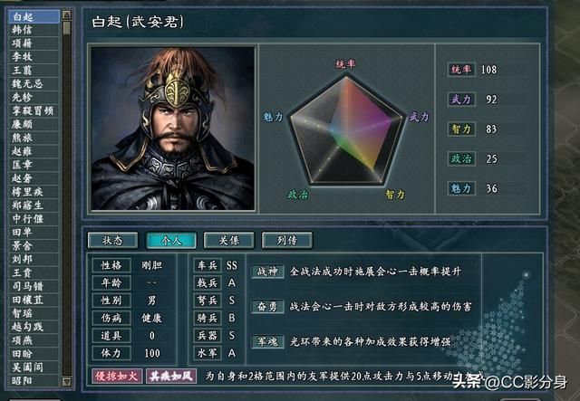 三国志11战国七雄:武安君白起,输出甲天下