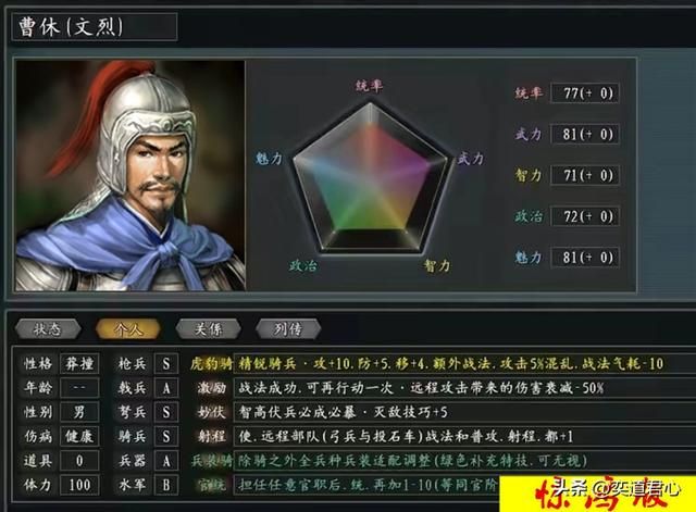 三国志11：曹魏五大族将在惊鸿版的综合战力排位，强者盒饭吃得早