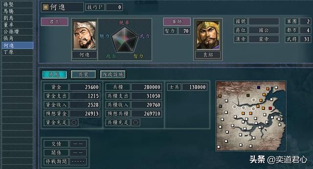 三国志11：吃着皇粮还敢公然无视汉室？盘点何进阵营里的反骨仔！