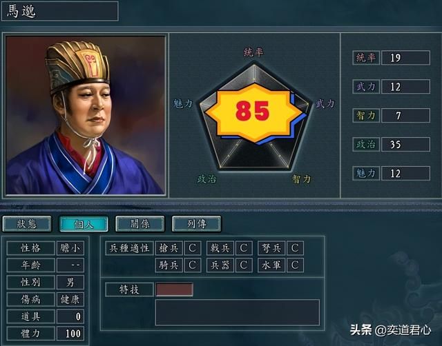 三国志11：盘点五项能力相加还不满100的角色，99%的玩家只知一半