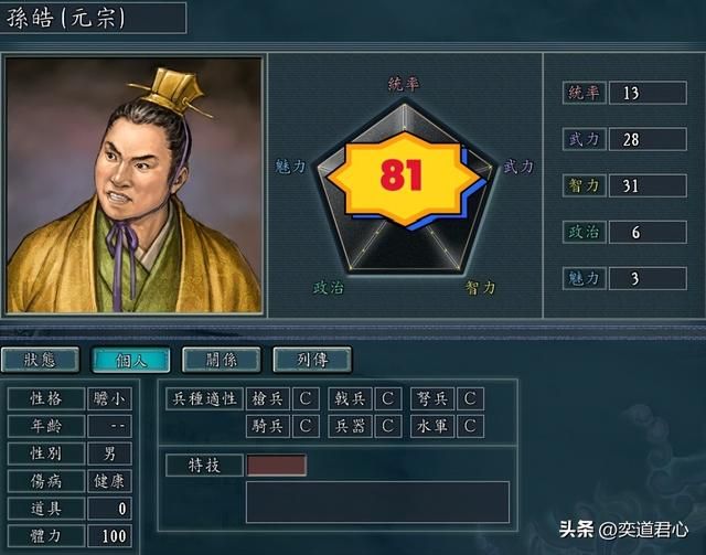 三国志11：盘点五项能力相加还不满100的角色，99%的玩家只知一半