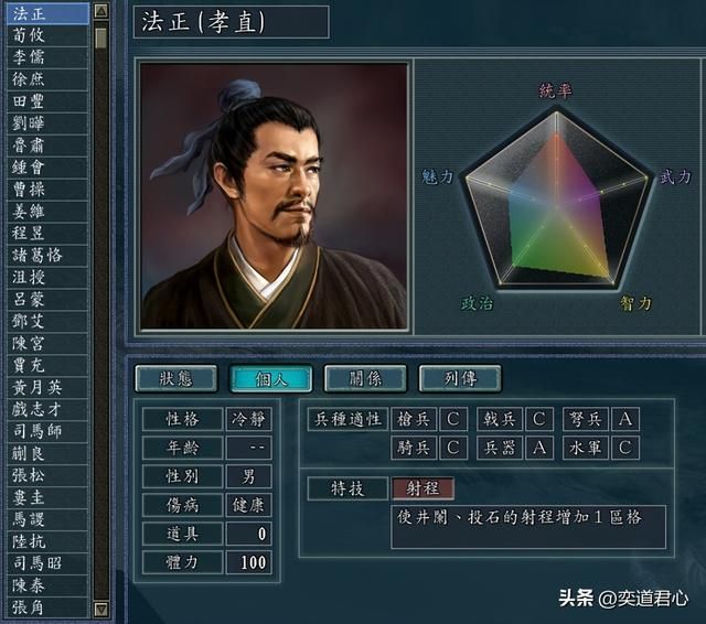 三国志11：顶尖谋士之中，这几人非常适合改学射程，你有注意到吗