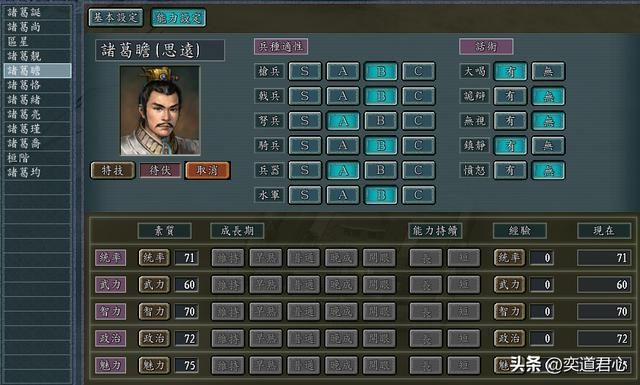 三国志11：姓诸葛的角色里有四人可以培养成一线猛将，你留意过吗