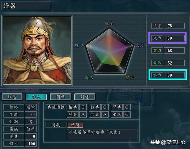 三国志11：武魅双高的角色游戏里共有几位，按照80点为标准是这些