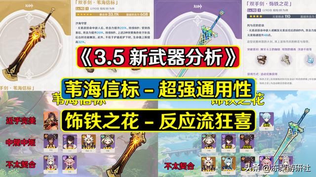 原神3.5版本武器分析！苇海信标超强通用性，饰铁之花反应流狂喜