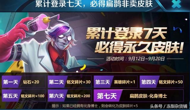 王者荣耀｜登陆七天必得永久皮肤，这是又要削扁鹊的节奏？