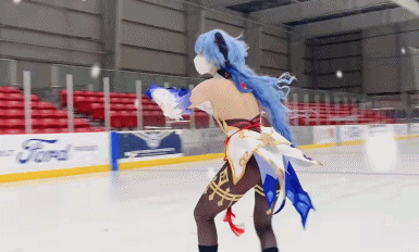 妹子cos雷电将军玩花滑，拿出武器那一刻，原神玩家：女关公附体