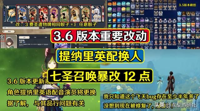 原神:3.6版本重要改动,提纳里英配换人,七圣召唤暴改12点
