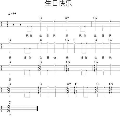 生日快乐尤克里里谱子，生日快乐尤克里里谱子简谱歌谱