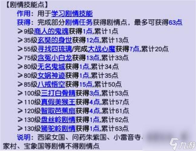 梦幻西游各剧情剧情点，梦幻西游剧情任务奖励表