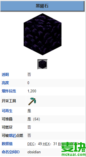 我的世界黑曜石id英文，我的世界黑曜石ID是什么