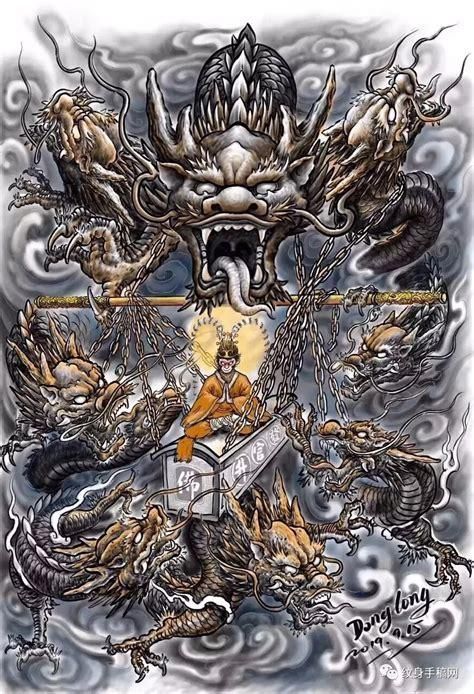九龙拉棺纹身图案搞笑,九龙拉棺纹身图案手稿