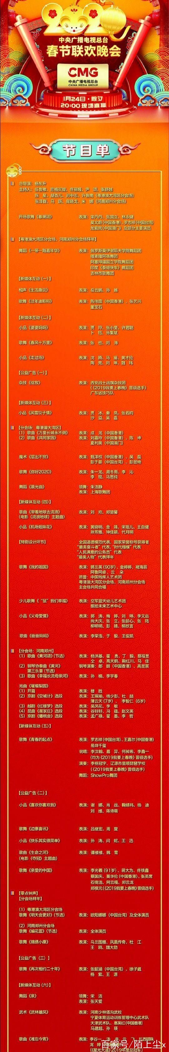 2020年春晚节目单：完整版节目单及明星阵容抢先看