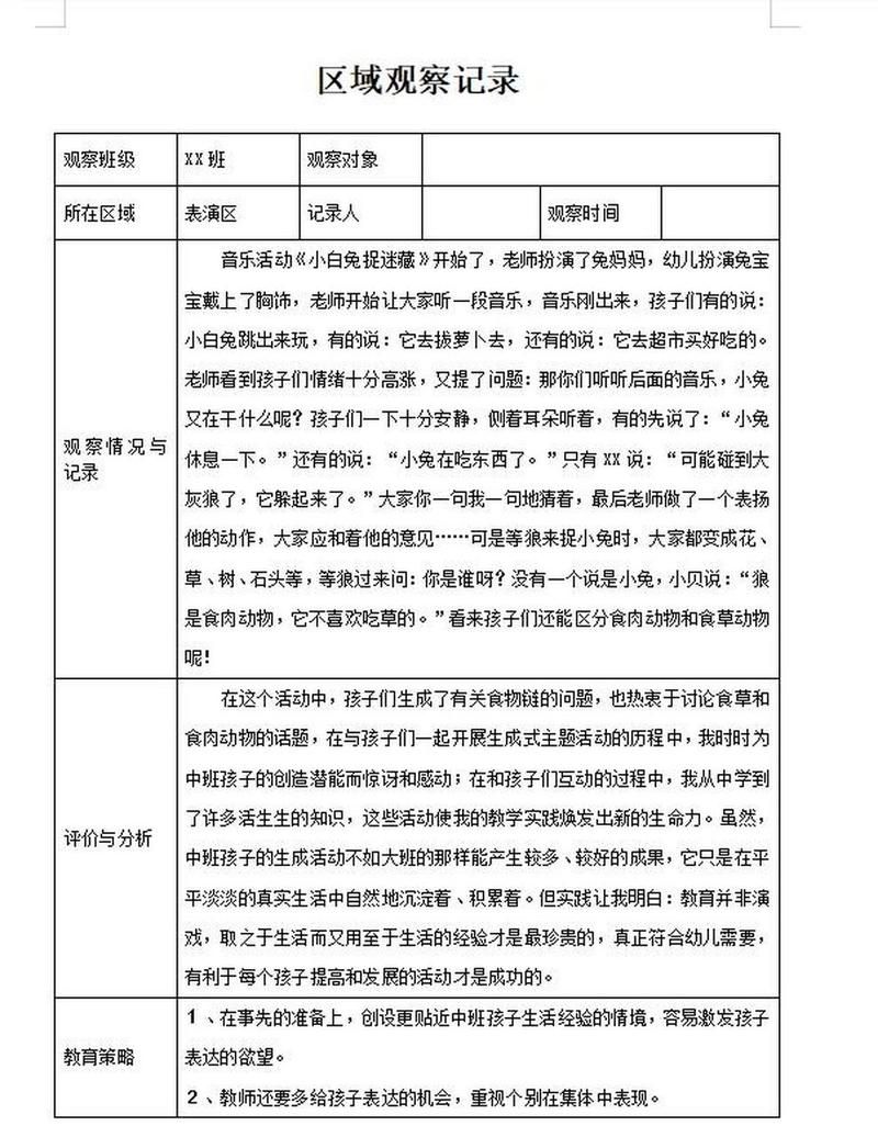 表演游戏观察记录表有啥用？这些好处要知道！