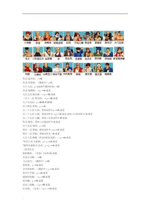 kof97出招表大全 拳皇97所有角色必杀技一览