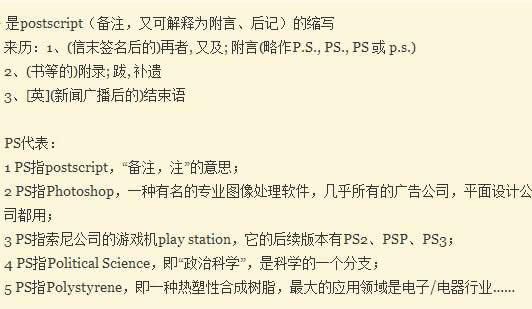 ps是什么意思啊 你知道ps到底指的是什么吗
