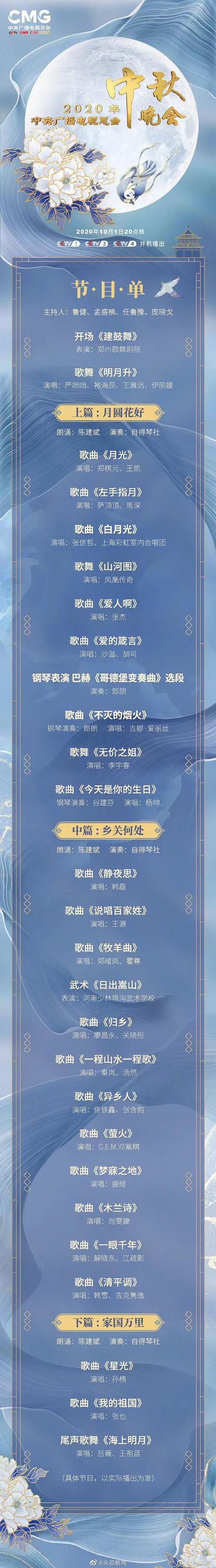 2024中央中秋晚会节目单发布，三大篇章亮点抢先看