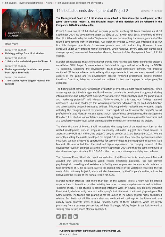 11位工作室取消主机游戏项目《Project 8》