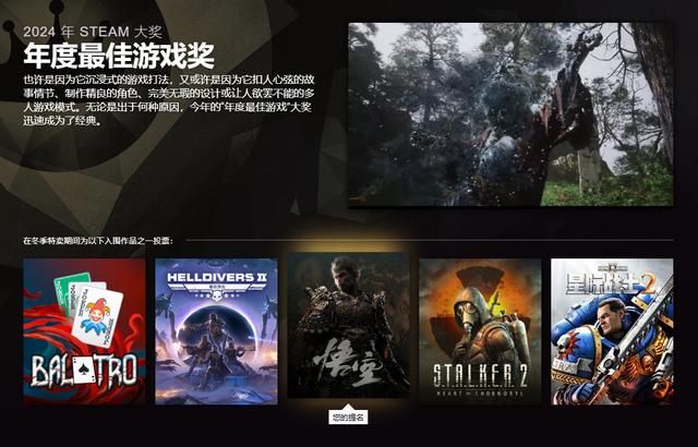 2024年Steam大奖入围名单公布