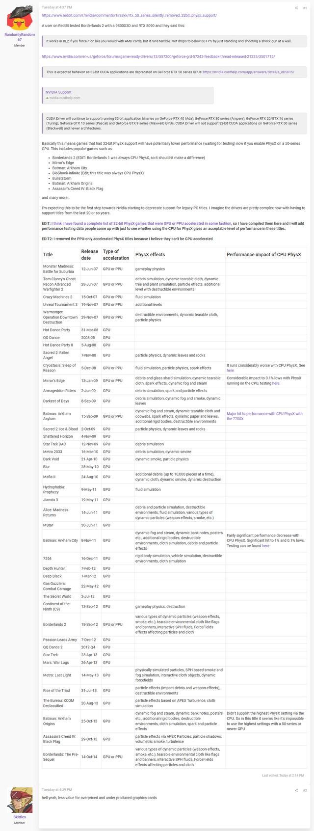 50显卡移除32位CUDA应用支持 老游戏将会负优化
