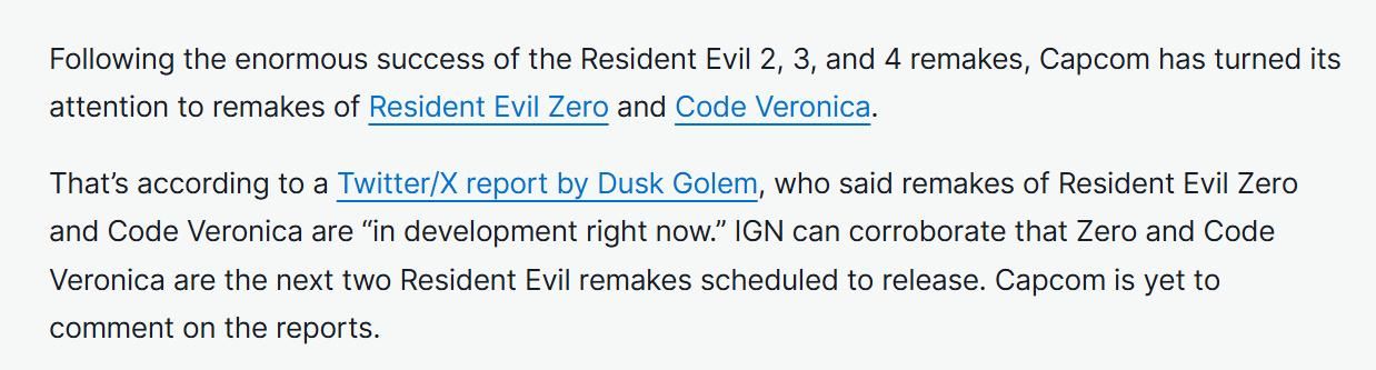 IGN证实《生化危机0》和《代号维罗妮卡》重制版开发中