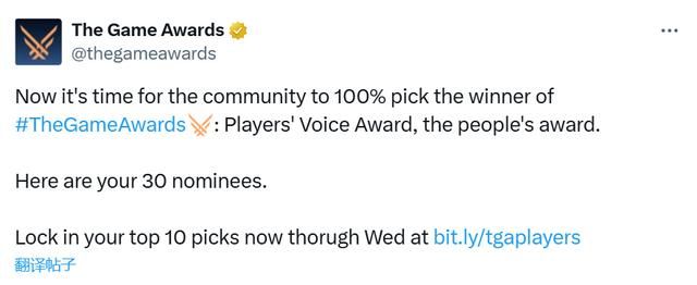 TGA2024玩家之声提名公开 第一轮投票已开启