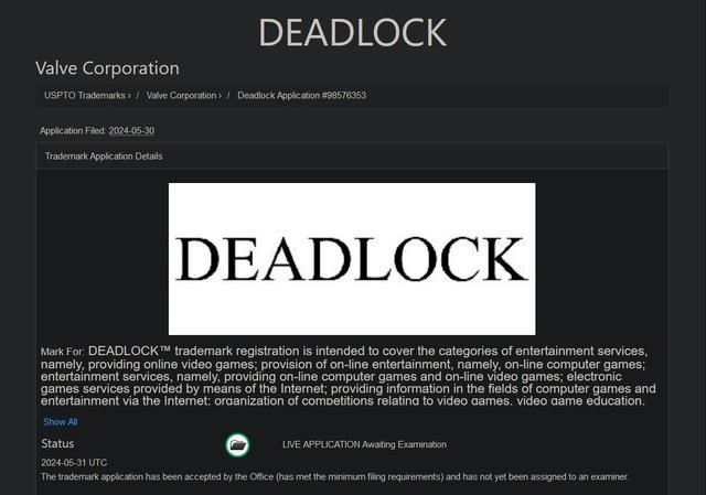 V社已为新作《Deadlock》申请商标