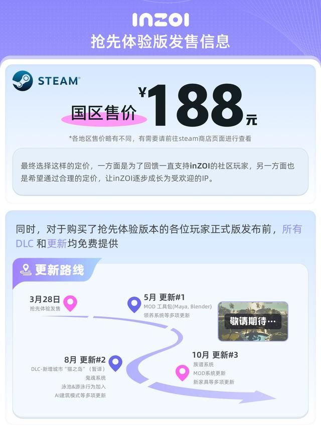 《inZOI》3月28日开放抢先体验 国区售价188元 更新计划公开