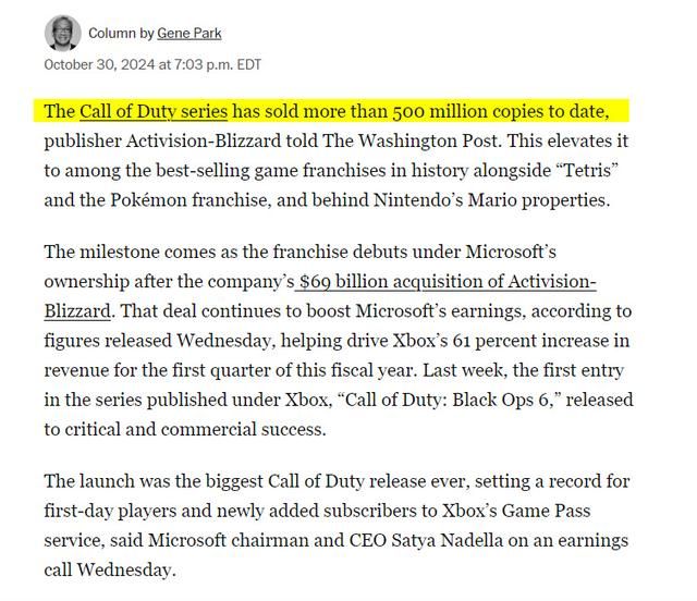 《使命召唤》系列销量突破5亿