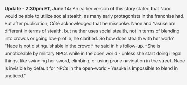 《刺客信条：影》没有人群隐匿：两位主角设定特殊