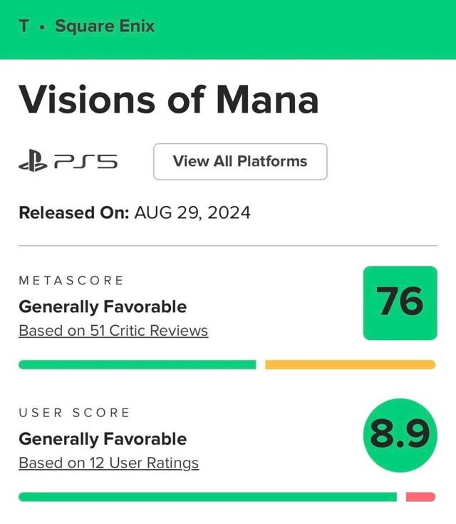 《圣剑传说》新作M站用户评分8.9分！制作人发文致谢