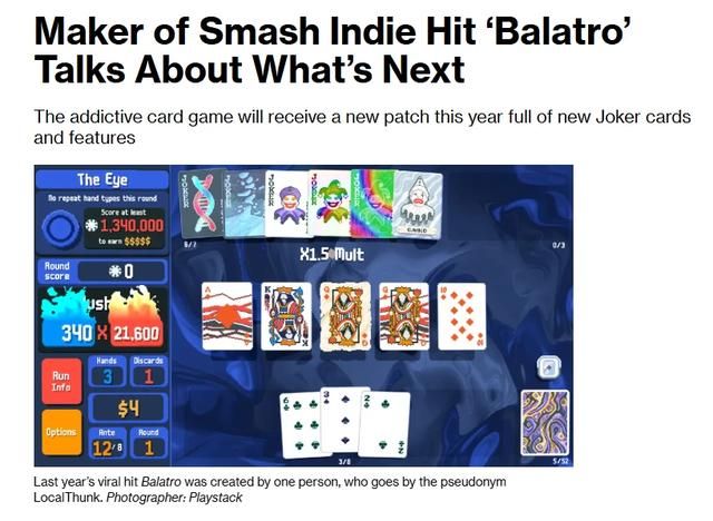 《小丑牌》作者暂无新作计划 目前将专注于未来的更新