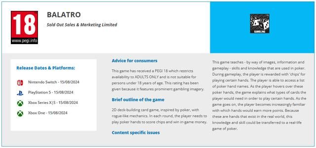 《小丑牌》制作人不满游戏被评级为18+